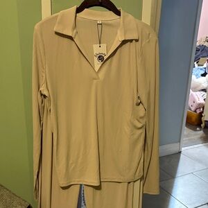 Cream Long Sleeve Top and Pants Set